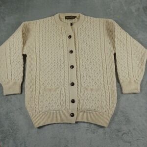 Inis Crafts Sweater Womens Medium Knit Cable‎ Knit Wool Ireland Button Up